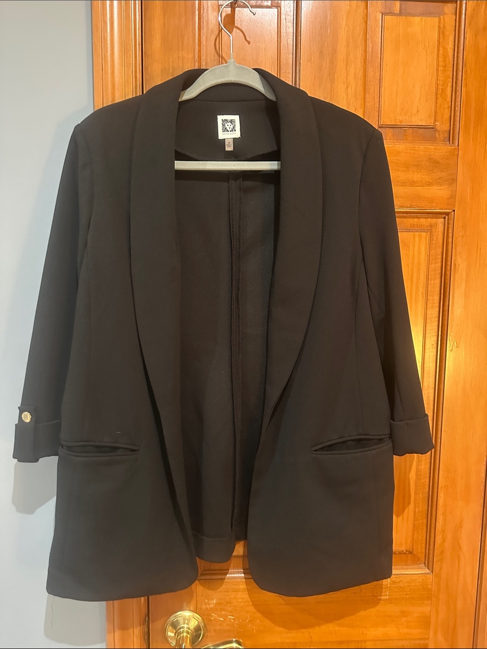 Anne Klein Black Open-Front Shawl Collar Blazer
